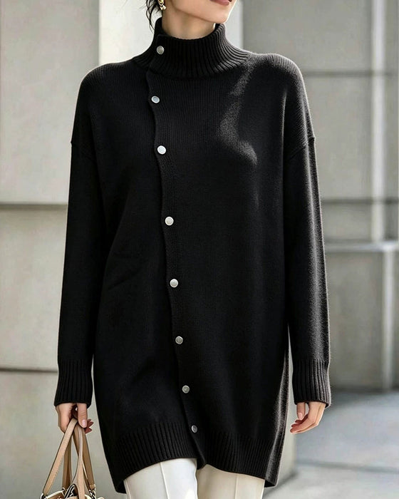 Cardigan Turtleneck Enkelt Knappet