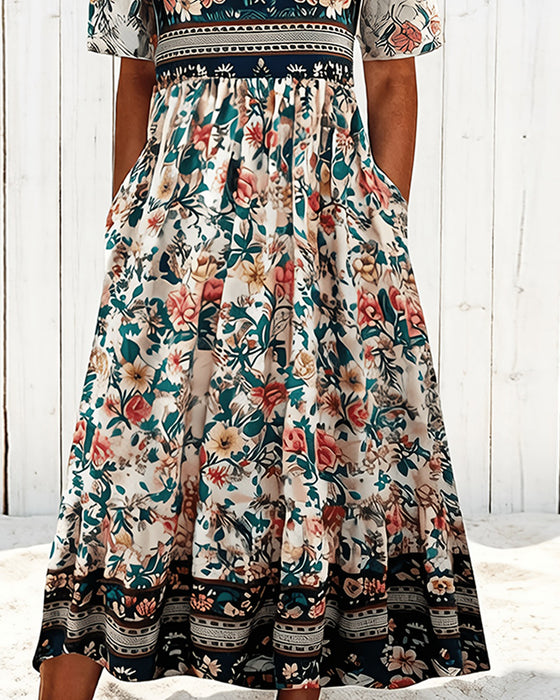 Kjole Vintage Blomstrende Taljeret Midi