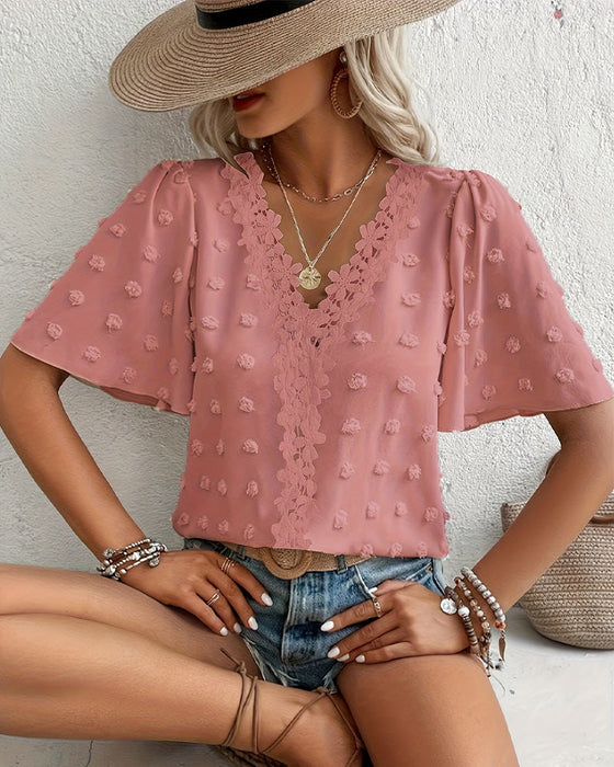 Bluse Sammenføjet Jacquard Flæseærme