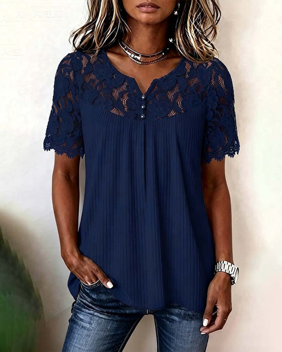 Bluse Blonde Patchwork Kort Ærme