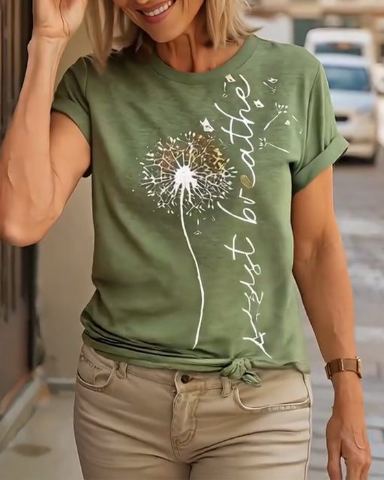 T - Shirt Med Dandelion Print Kort Årløs