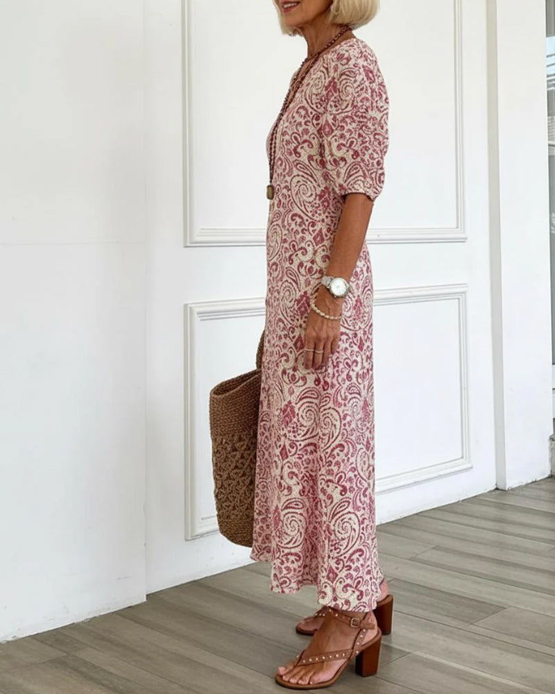 Kjole Vintage Blomstermønster V-Hals Maxi
