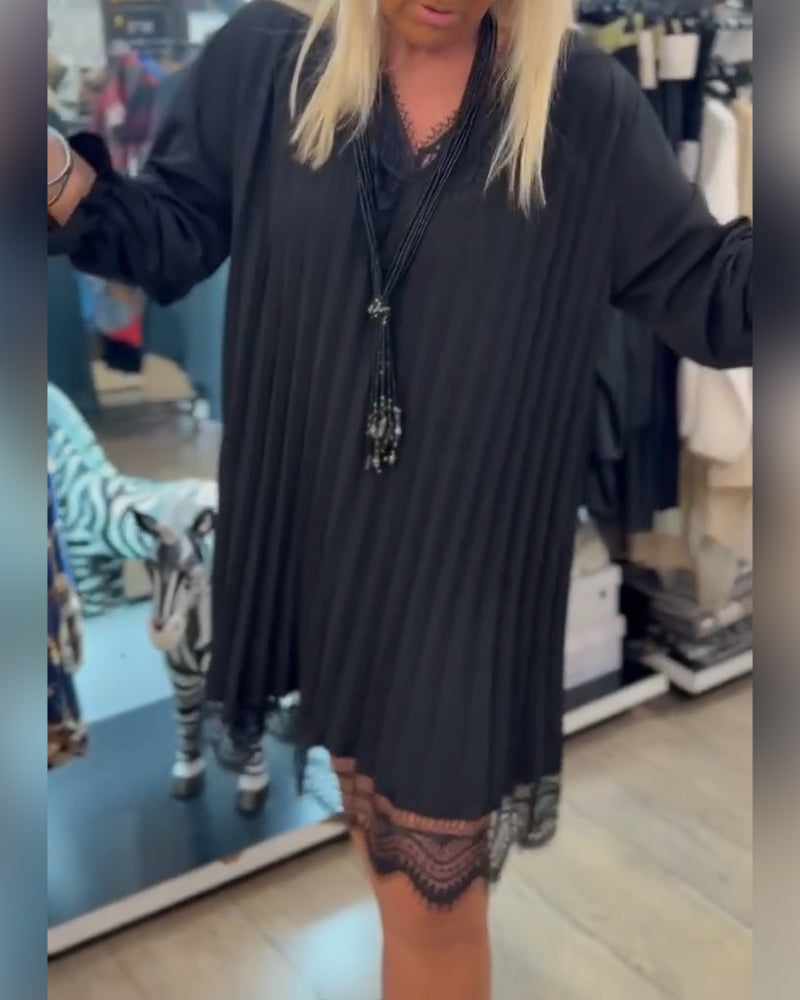 Kjole Kantenbesat Plisseret Løs