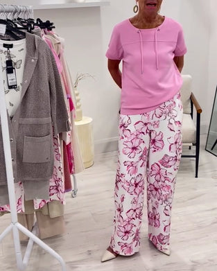 T-Shirt Rund Hals Snøre Ensfarvet Kortærmet