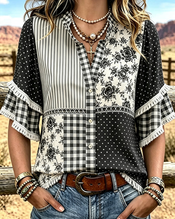 Bluse Mandarin Krave Polka Dot ternet