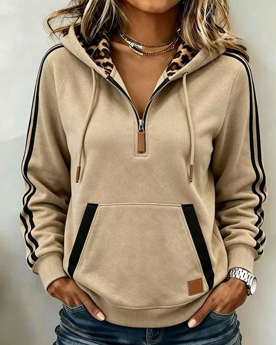 Hoodie Halv Lynlås Leopardprint