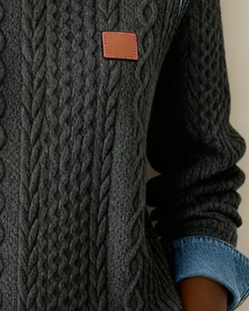 Farveblokeret Sweatshirt Med Rund Halsudskæring