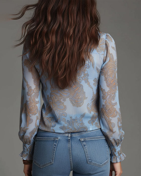 Bluse Halvlås Rynke Retro