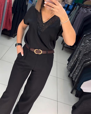 Kortærmet hverdagstop med V-udskæring