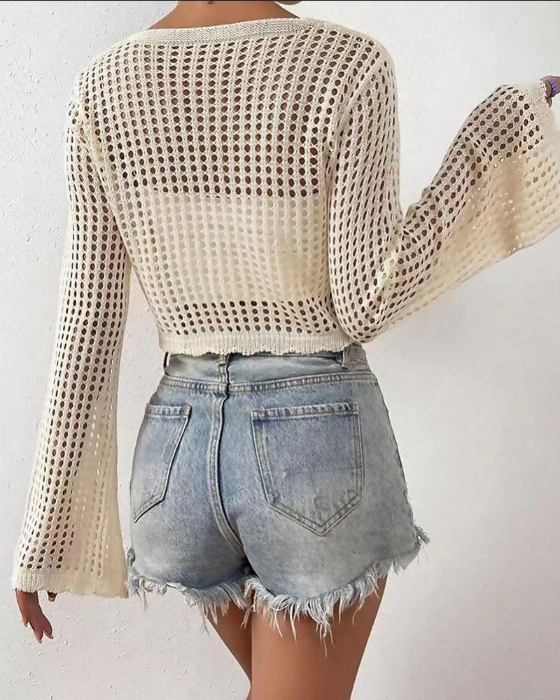 Cardigan Enkel Ensfarvet Hul Ud Strand