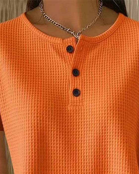 T-shirt Knap V-hals Afslappet