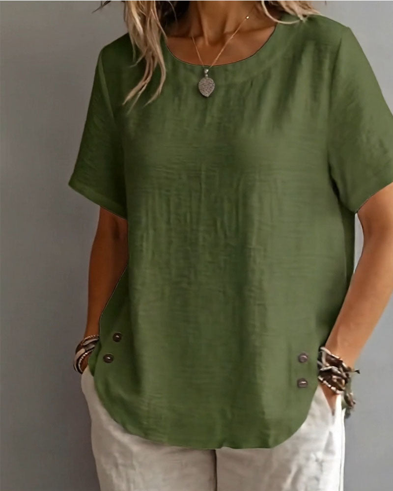 T-Shirt Rund Hals Ensfarvet Enkel 100% Bomuld