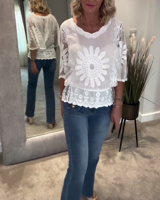 Bluse Broderet Flagermus Knipling