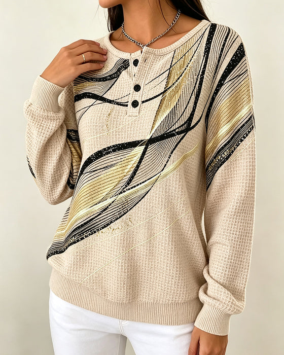 Sweatshirt Rund-Hals Knap-Ned Stribet