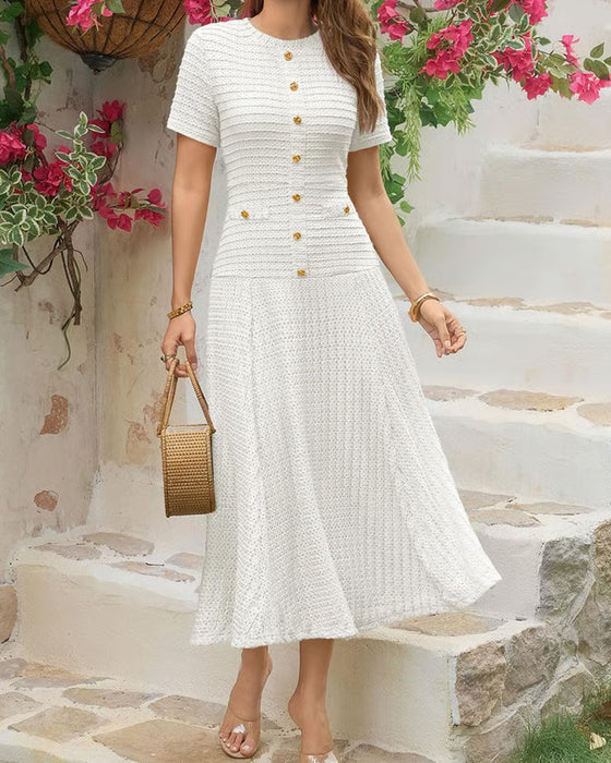 Kjole Rund Hals Slim Fit Knap Patchwork