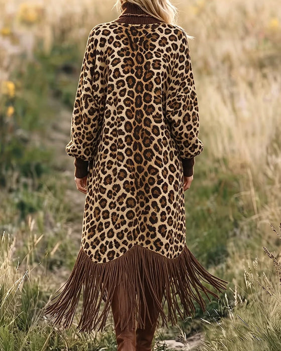 Kjole Leopard Tryk Frynselanterne Ærme