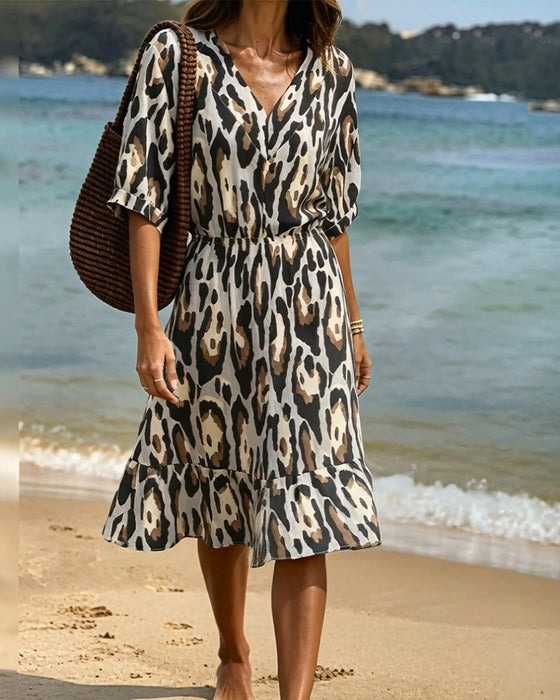 Afslappet Kjole A-Linje Leopardprint