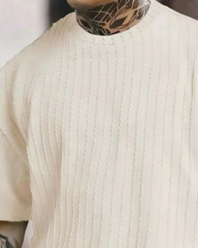 Herres Striberet T-Shirt Og Shorts Toedelt Set