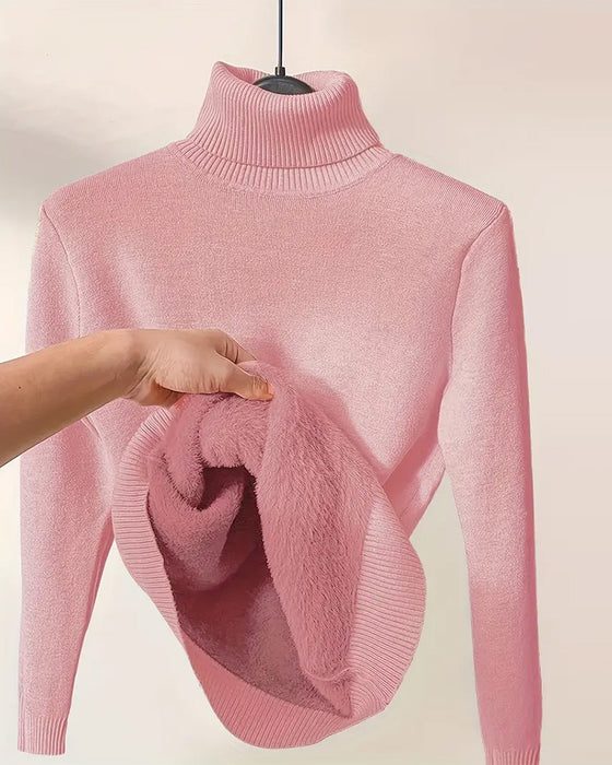 Lyserød langærmet fortykket rullekravesweater
