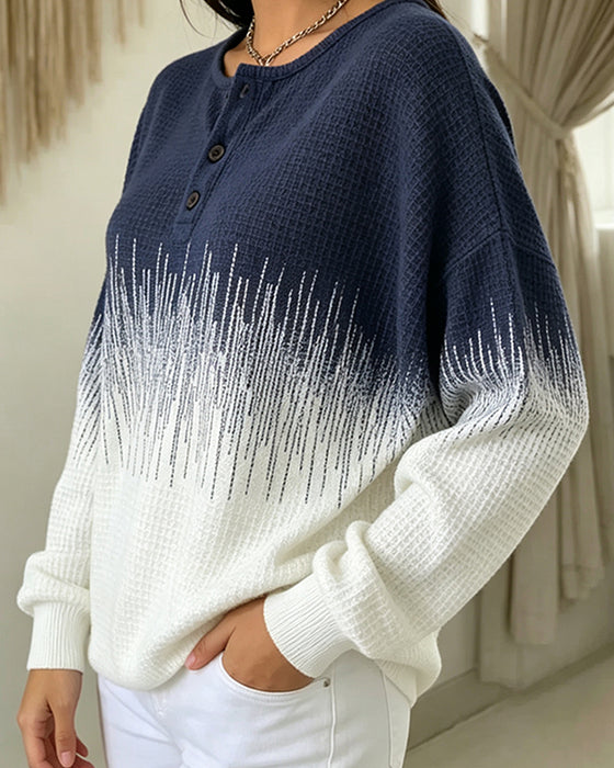 Sweatshirt Rundhals Knap Vaffelstrik Farveblok
