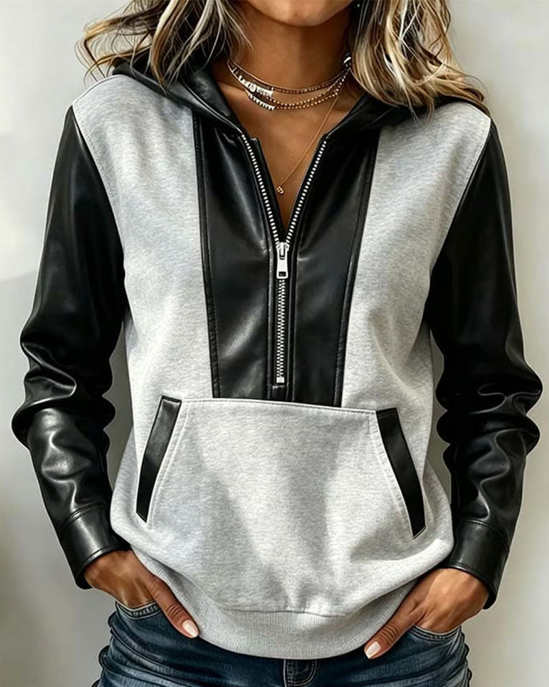 Hoodie Lynlås Lomme Patchwork