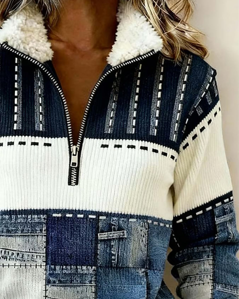 Retro-Sweatshirt Med Halvlås I Halsen