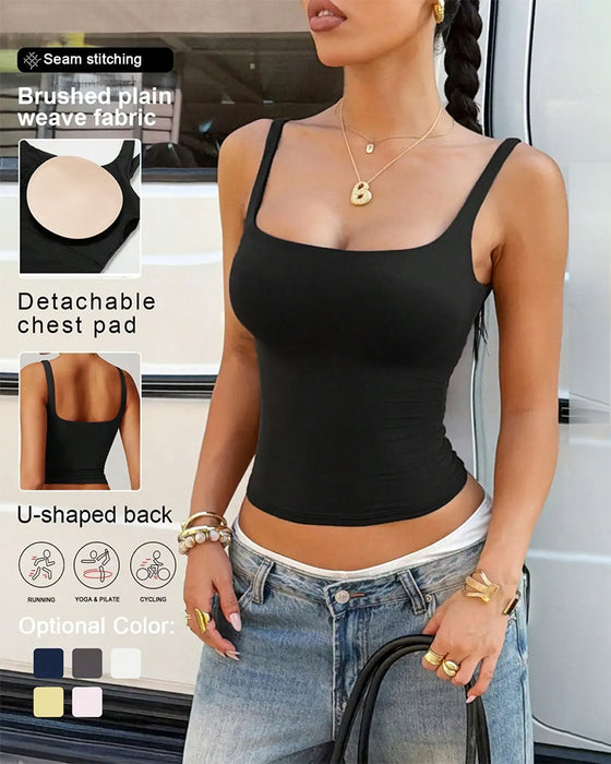 Tank Top Ensfarvet Firkantet Hals Indbygget Bh