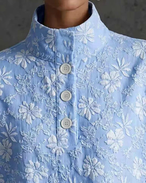 Bluse Mock Hals Knap Mode