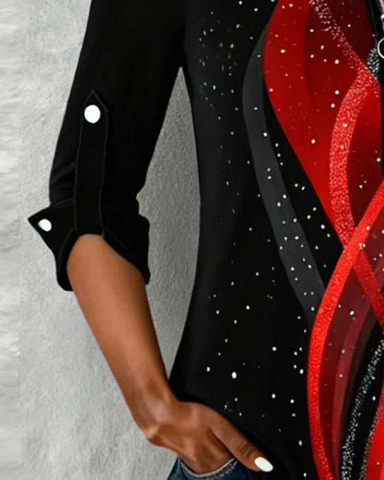 Langærmet Trykt Top Med Halv Lynlås