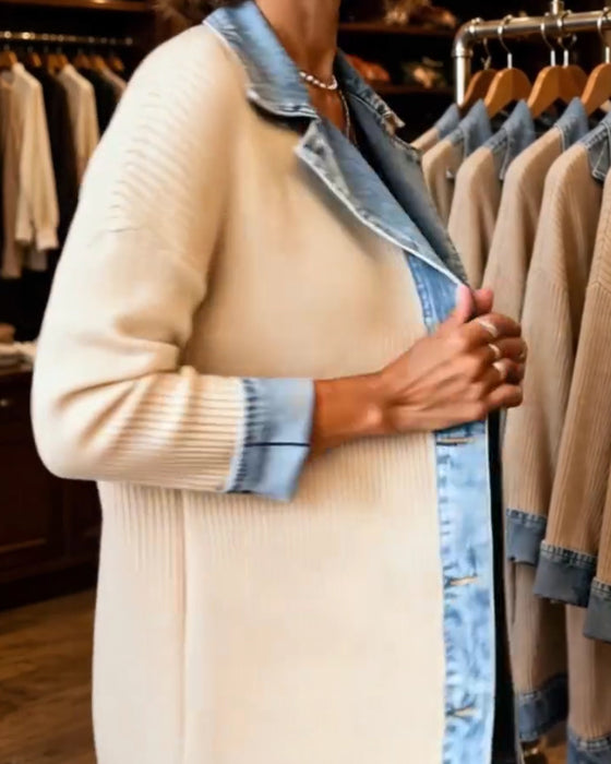 Frakke Revers Knap Foran Denim Panel