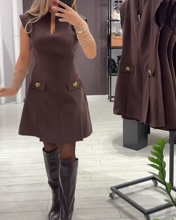 Kjole V-hals Elegant Ærmeløs