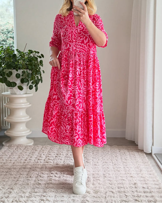 Kjole Blomster Kortærmet Løs