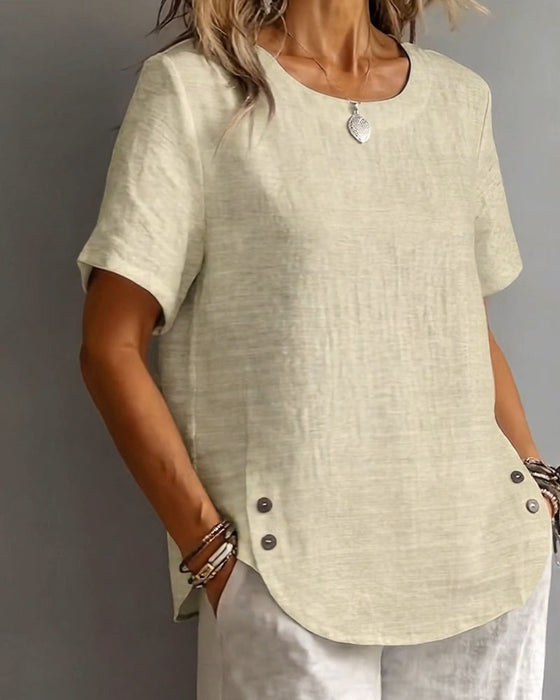T-Shirt Rund Hals Ensfarvet Enkel 100% Bomuld