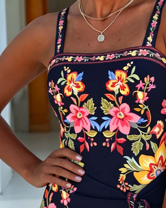 Endelt Vintage Blomstret Omslag Nederdel
