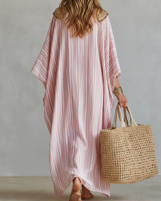 Kjole V-Hals Stribet Casual