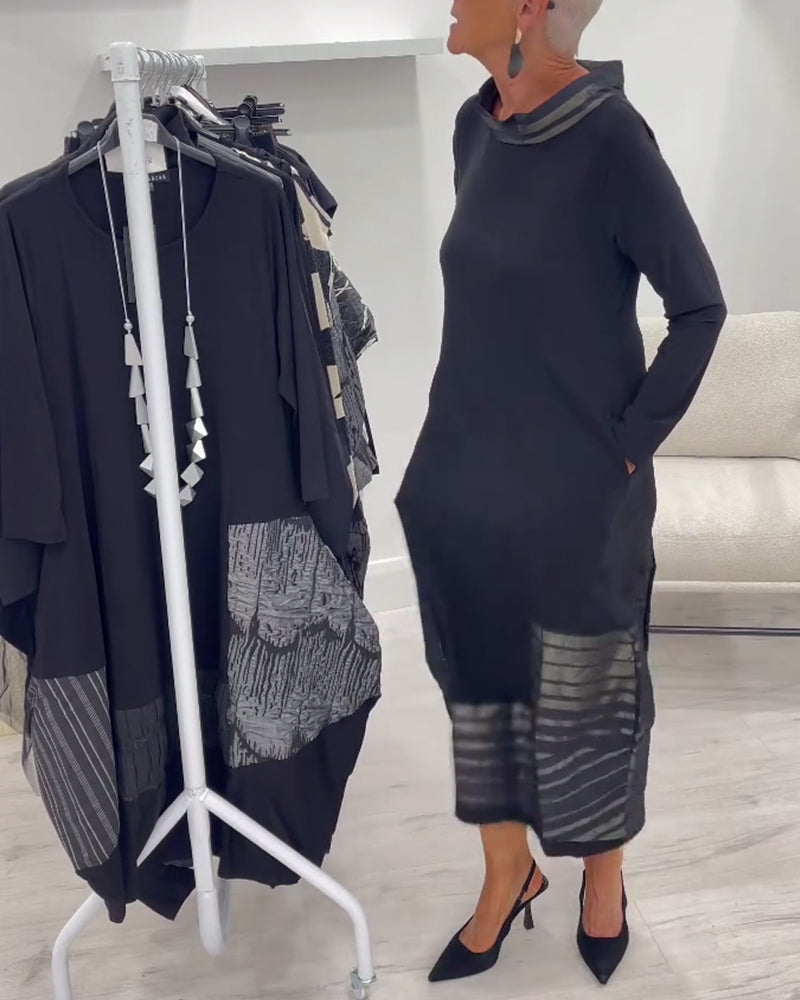 Moderne Ensfarvet Kjole Med Indsatser