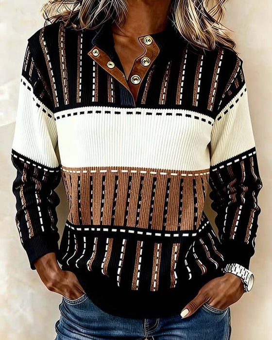 Sweatshirt Knap Farveblok Stribet Pitted