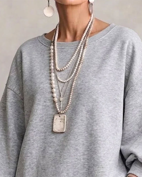 Sweatshirt Rund Hals Lanterne Ærme Asymmetrisk