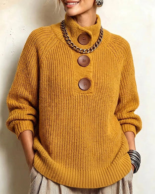 Pullover Turtleneck Knappet Raglanærme