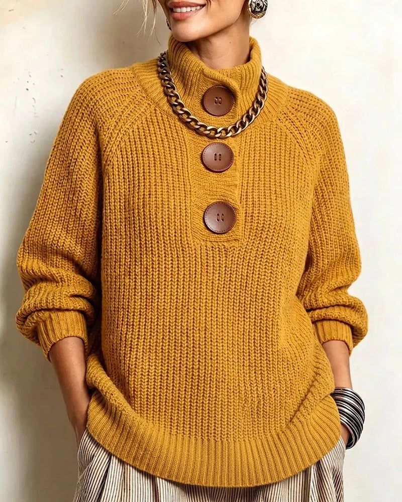 Pullover Turtleneck Knappet Raglanærme