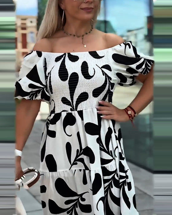 Kjole Elegant Off-Shoulder Printet