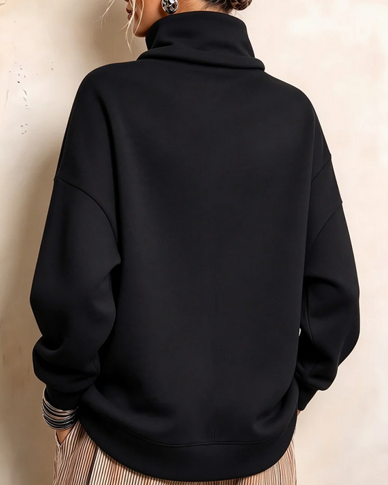 Sweatshirt Høj Hals Rhinestone Snøre