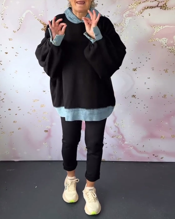 Afslappet hættetrøje med kontrastfarvede kanter