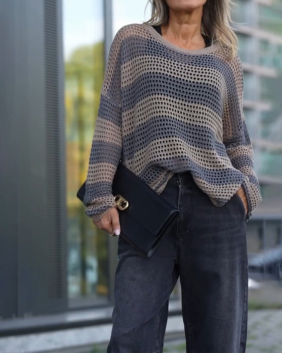 Pullover Stribe Udskæring Strikket
