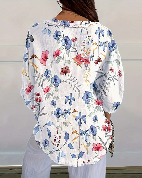 Bluse Med Botanisk Blomsterprint