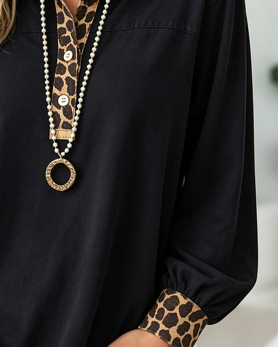 Top Leopardprint Revers Patchwork Knap