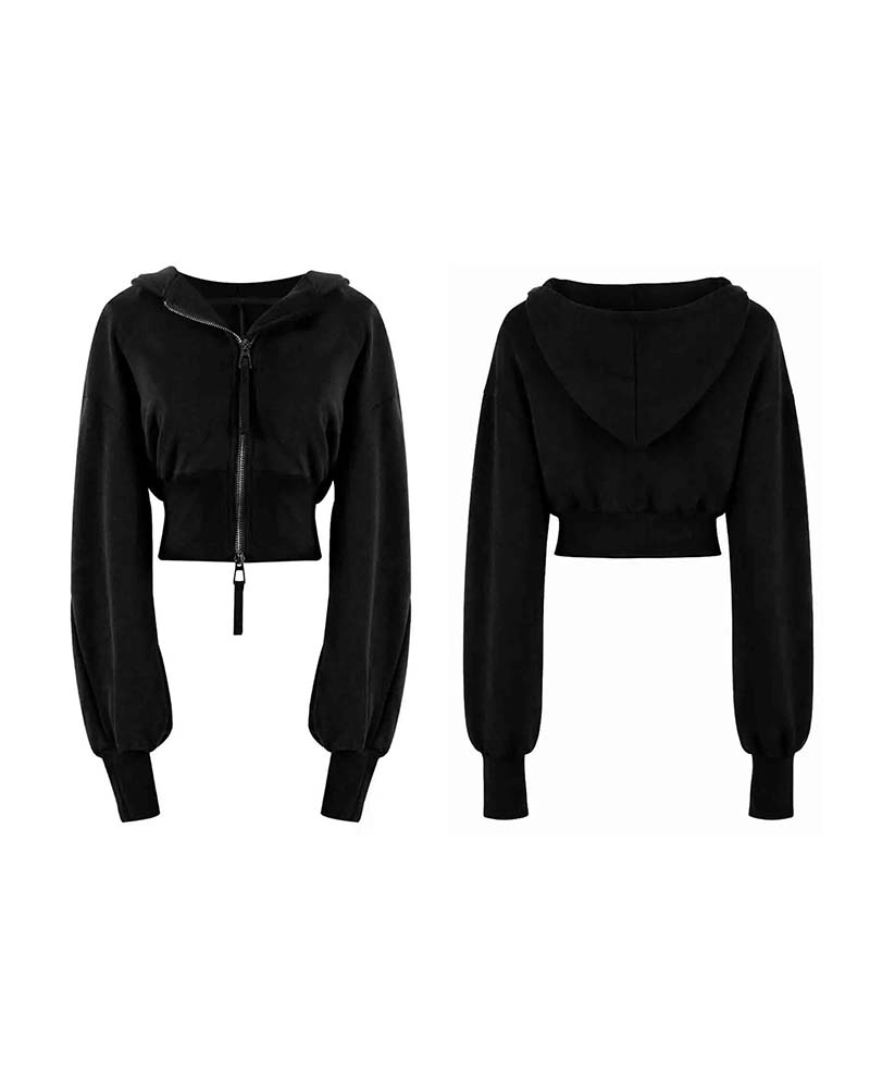 Jakke Dobbelt Lynlås Kort Hætte Sweatshirt