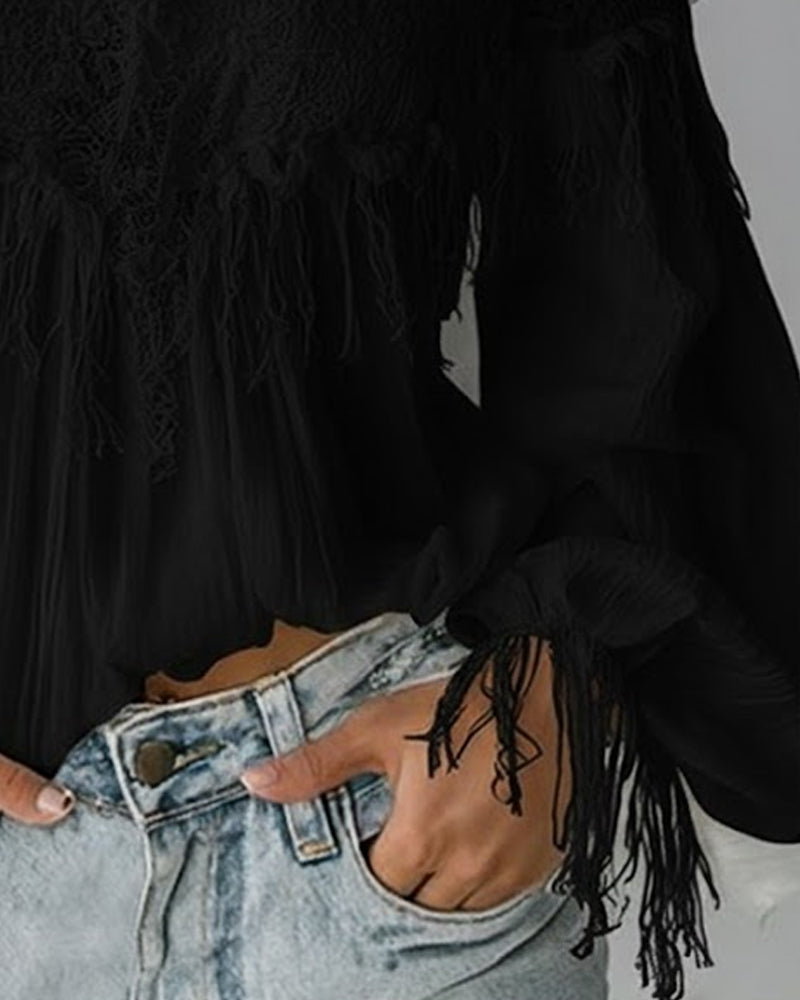 Off-Shoulder Camisole-Top Med Blonder Og Kvaster