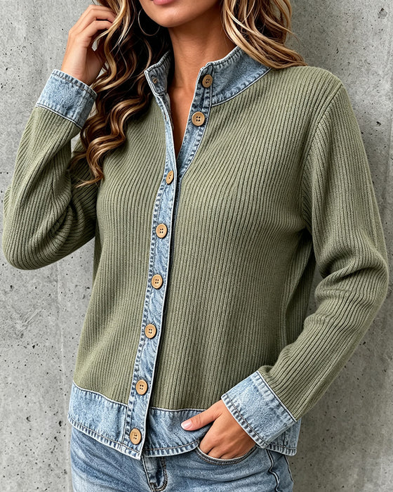 Frakke Afslappet Denim Panel Strikket