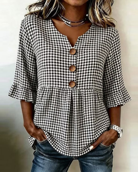 Bluse Houndstooth Treknap Afslappet